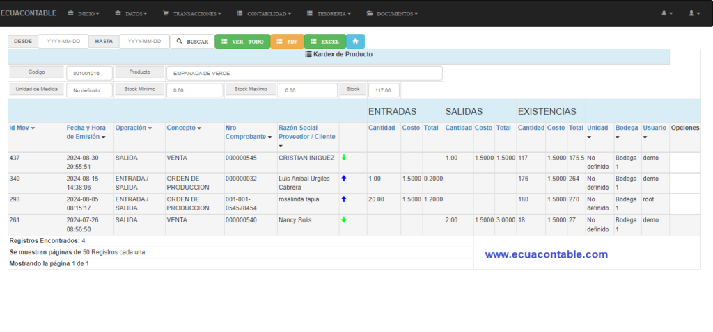 Manejo y control de Kardex